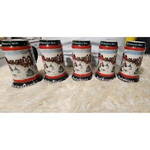 7" Tall 5 Budweiser Christmas Mug Vintage 1991